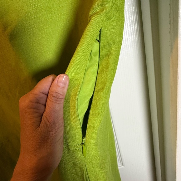 Tahari Avocado Green Sheath Mini Dress Tunic Short Sleeve Pockets Linen Artsy - Picture 16 of 16